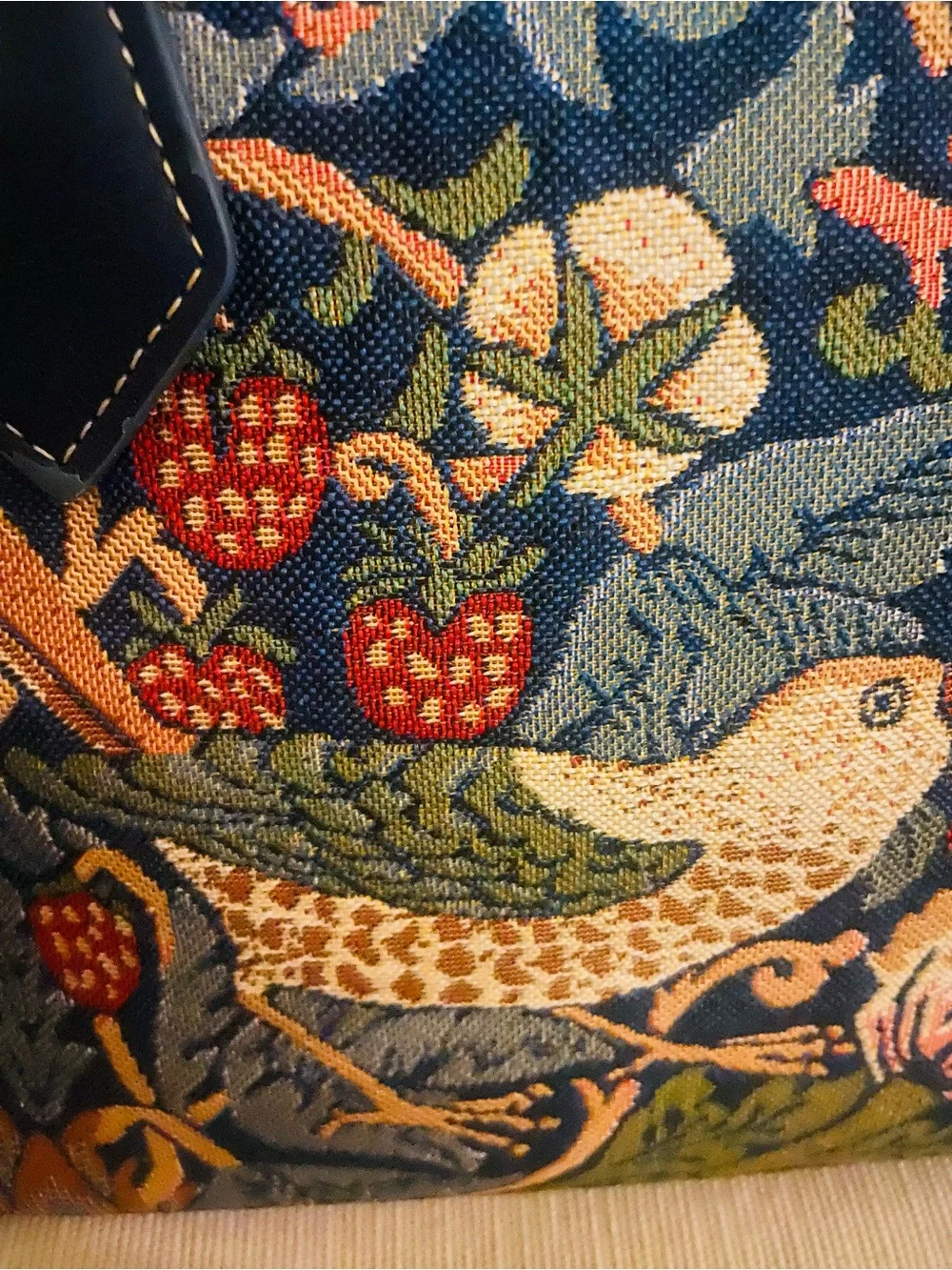 Floral Bird-Embroidered Satchel Handbag - Blue